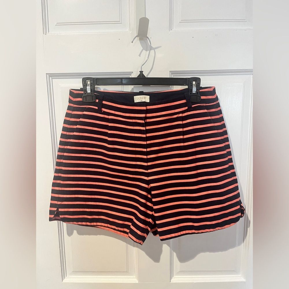 J. Crew Dolphin Hem Striped Shorts Womens Navy Peachy Pink Size 4
